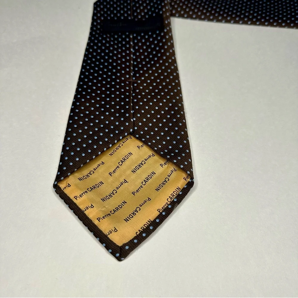 Vintage Pierre Cardin Wide Embroidered Signature Polka Dot Tie - Picture 4 of 6